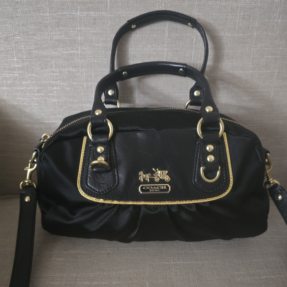 Rare!  Amanda Black Satin Mini Satchel Shoulder Bag Handbag 12927. EUC